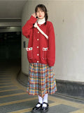 Christmas Rainbow Plaid Woolen Pleated Skirt Japanese High-waisted Slim Skirt Sweet Vintage Fashion Faldas Para Mujeres