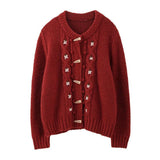 Christmas Red Sweet Cardigan Women Vintage Preppy Style Japan Knitted Sweater Casual Lazy Wind Female Fall Winter Tops New