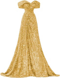 Pbong  Sequin Off Shoulder Prom Dresses Mermaid Ball Gown Sweetheart Evening Gown Long for Women