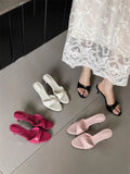 Pbong  Summer Patent Leather Open Toe Slippers Fashion Thin Low Heels Beach Prom Slide Prom Slide Shoes
