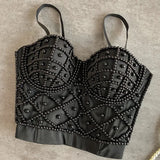 Full Beads Female Corset Top Women Camis Nightclub Pearls Short Chest Binder Sexy Camisole Mujer Lingerie Tube Bra Debardeur