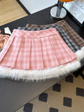 Sexy Sweet Plaid Skirt Women High Waist Faux Woolen Fashion Korean Mini Skirts Fall Winter Preppy Style Slim A Line Skirt