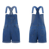Pbong  Women Denim Bib Overalls Adjustable Straps Shorts Romper with Pocket Casual Rolled Cuff Shortalls