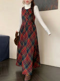 Winter Plaid A-line Skirt Women Clothing Woolen Vest Dress Sweet Age Reduction Vintage Dresses Korean Fashion Vestidos