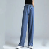 Pbong  Korean Soft Jeans Women Summer Ultra-thin High-waisted Straight Drape Ice Silk Denim Pants Youth Simple Casual Wide-leg Trousers