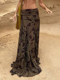 Vintage Paisley Maxi Skirts for Women Chiffon Printed A-line Boho Beach Wear Long Skirt Vacation Style Summer Ladies Faldas