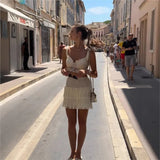 Tassel Hollow Out Bras And Slim Short Skirt Sets 2025 New Summer Crochet Vacation Sets Tank Top Casual Beach Female Outfits