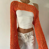 Pbong  New Harajuku Grunge Solid Slash Neck Women Crop Pullovers Y2k Aesthetic Knitted Sexy Sweaters Streetwear Hollow Out Autumn Tops