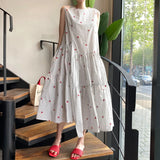 Pbong  Chic Flowy Long Dress Women's round Neck Back Tie Loose A-Line Silhouette Casual Comfortable Maxi Dress Summer Season
