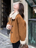 Y2K Faux Lamb Suede Jacket Women Warm Winter Streetwear Retro Coat Korean Casual Loose Long Sleeve Single Breasted Outwear