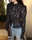 Tossy Summer Lace Printed Shirts Tops Female Hollow Out Fashion Commute Vintage See-Through Blouse Women's Lace Shrug Shirts New