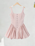 Pbong   Summer Autumn Sexy Solid Tiered Dress Women Party Sling Pleated Single Breasted Female Dresses Holidays Lady Robe New