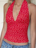 Fashion Y2k Sweet Halter Women Tanks Skinny Sleeveless Print Hotsweet V-Neck Backless Blouses