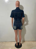 Sexy Denim One Pieces Bodycon Rompers Womens Streetwear Y2k Club Fashion Outfits Pockets Button Washed Jean Shorts Jumpsuit
