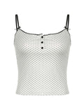 Sweetown Contrast Lace Trim Cute Y2K Dot Print Camisole Sleeveless Button Up Slim Crop Top Women Kawaii 2000s Clothes