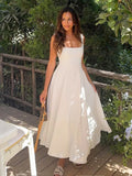 Elegant Square Collar White Long Dress 2025 New Summer A-line Sleeveless Tank's Dress Fashion Vacation Party Wedding Women Dress