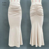 Pbong  New Autumn Solid Bodycon Ruched Long Skirt Women Sexy Elastic Elegant High Waist Mermaid Maxi Skirts Streetwear