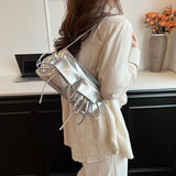 Pbong  Double Pockets Design PU Shoulder Bags For Women New Fashion Trend Crossbody Bag Females Silver Handbags