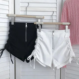 Pbong  Korean Fashion Zipper High Waisted Shorts Women Summer Chic Drawstring Skinny Hot Short Pants All-Match Streetwear Casual Shorts