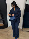 Pbong   Loose Women's Shirt Pant Set Casual Single-breasted Turndown Collar Top High Waist Wide Leg Pants Female Suit Summer New