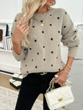 Dot pattern shoulder down long sleeved sweater