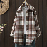 Pbong  Loose Fit Casual Plaid Shirt Single Button Long Sleeve New Arrival Women's Fashion Comfortable Cotton Linen Blend Shirt