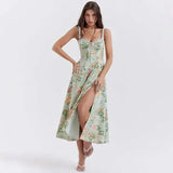 Print Slim Bodycon A-line Dress Women Spaghetti Strap 2023 Summer Dress Midi Long Split Nightclub Sexy Party Dresses