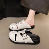 Pbong  Women's Sandals Roman Weave Hollow-Out Closed-Toe Sandals for Women Summer Outdoor Wear Flat Thick-Soled Buckle Sandals
