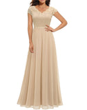 Pbong  New 6-Color 5-Size Lace Splicing Long Waist-Cinching Elegant Dress Floor-Length V-Neck Polyester Fiber Evening Gown Dress