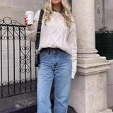 Vintage Women Knitted Pullovers Elegant Casual Oversize Long Sleeve Sweaters Autumn Winter Solid Lady Sweaters Street