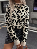 Autumn and winter leopard print shoulder down long sleeved pullover women's knitted sweater