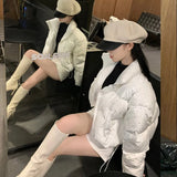 New Women Autumn Winter Puffer Jacket 2025 New Short Parkas Coat Korean Fashion Stand Collar Bread Jacket Solid Outerwear