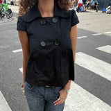 Pbong  Casual Commuter Women's Y2K Large Button Cardigan Short Sleeve Solid Color Wide Panasonic Street T-shirt