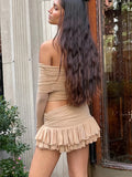 Sexy Off-shoulder Skirt Two Pieces Sets For Women Sleeveless Slim Fit Crop Top And Short Skirt Female Two Pieces Sets