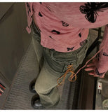 Korean Fashion Designer Butterfly Y2k Fashion Women Shirts Blouses Long sleeve Top Elegant Youth Clothing Sexy Shirt