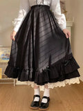 White Long Skirts Women Japanese Style Lace Double Layer Skirt Female Fashion Sweet Loose Half Skirt Preppy Ruffled A-line Skirt