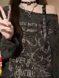 Vintage Y2K Oversize Off shoulder T shirt With Print Women Hole Hip hop Long sleeve Baggy Basic T shirt Pulovers Ladies Tops