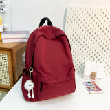 Pbong  Unisex Solid Black Backpacks Large Capacity Waterproof Leisure Or Travel Bags Simple Nylon Light School Bags For Boys Or Girls