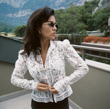 Tossy Summer Lace Printed Shirts Tops Female Hollow Out Fashion Commute Vintage See-Through Blouse Women's Lace Shrug Shirts New