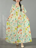 Pbong  Bohemian Print Maxi Dress High Waist Short Sleeve round Neck plus Size Summer Fashion Simple Elegant Women's Clothing