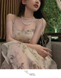 Elegant Floral Chiffon Midi Dresses for Women Holiday Long Dress Sleeveless Vintage Dress Fairy Slim Party Casual
