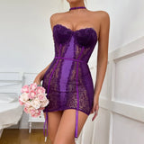 Pbong  Sexy Backless Strapless Dresses for Summer Women's Dress New Fashion Hollow Out Lace Back Hanging Neck Versatile Dress Woman