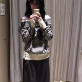 2000s American Vintage Striped Sexy Slash Neck Sweaters Y2k Casual Subculture Korean Fashion Pullovers Harajuku Autumn Jumpers