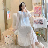 Pbong  Spring New Palace Gauze Dress Loose Princess Nightgown Women's Long Sleeve Night Shirt Lace Sweet Long Nightdress Home Wear