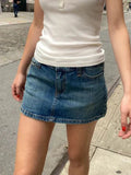 Vintage Denim Straight Mini Skirts Women Sexy Low Waist Pockets A-line Short Faldas Casual Streetwear Summer Cotton Skirt Y2k