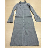 Turn Down Collar Button Ribbed Knitting Long Dress Tight Slit Women Dress Spring Autumn Solid Color Basic Simple Dresses