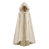 Pbong  Halloween Retro Pastoral Ribbon Edge Hooded Cloak Medieval Renaissance Lace Cloak Anime Costume Carnival Party Cosplay Jacket