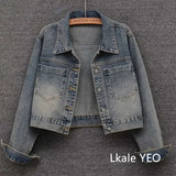Women's Cowboy Coat 2025 Spring Autumn Fashion Short Loose Ladies Top Versatile Large Pocket Korean Version Female Denim Jacket