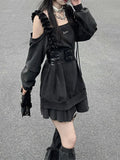Swet Cool High Street Chic Off The Shoulder Punk Dresses Sexy Y2k Aesthetic Slim Waist Harajuku Clothing Fake Two Piece Tops