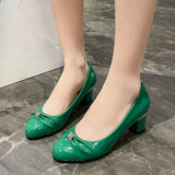 Pbong  Spring New Soft-soled Single Shoes Round Toe Shallow Mouth One Slip Block Heel Non-tiring Shoes